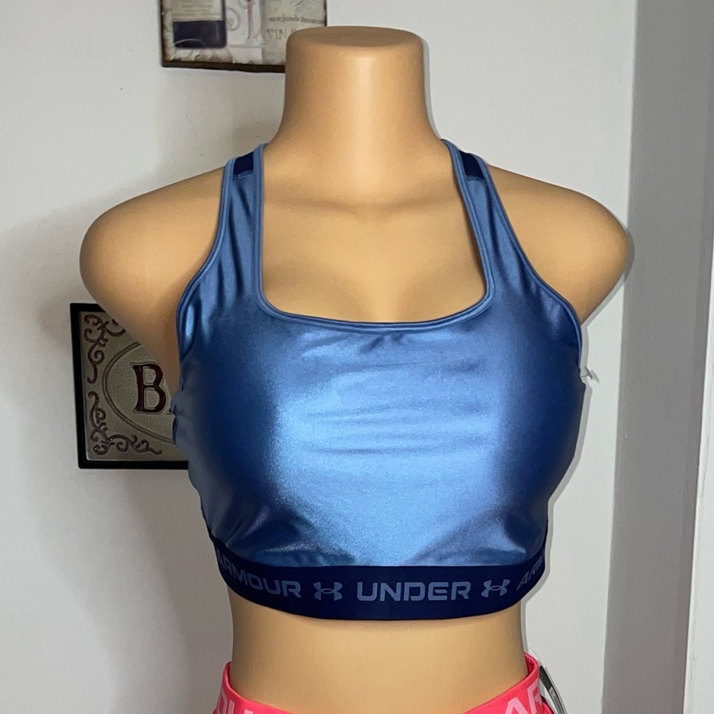 NWT UNDER ARMOUR | Compression crop top sports bra metallic blue size XL